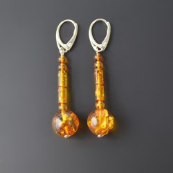 Medium long amber earrings round beads